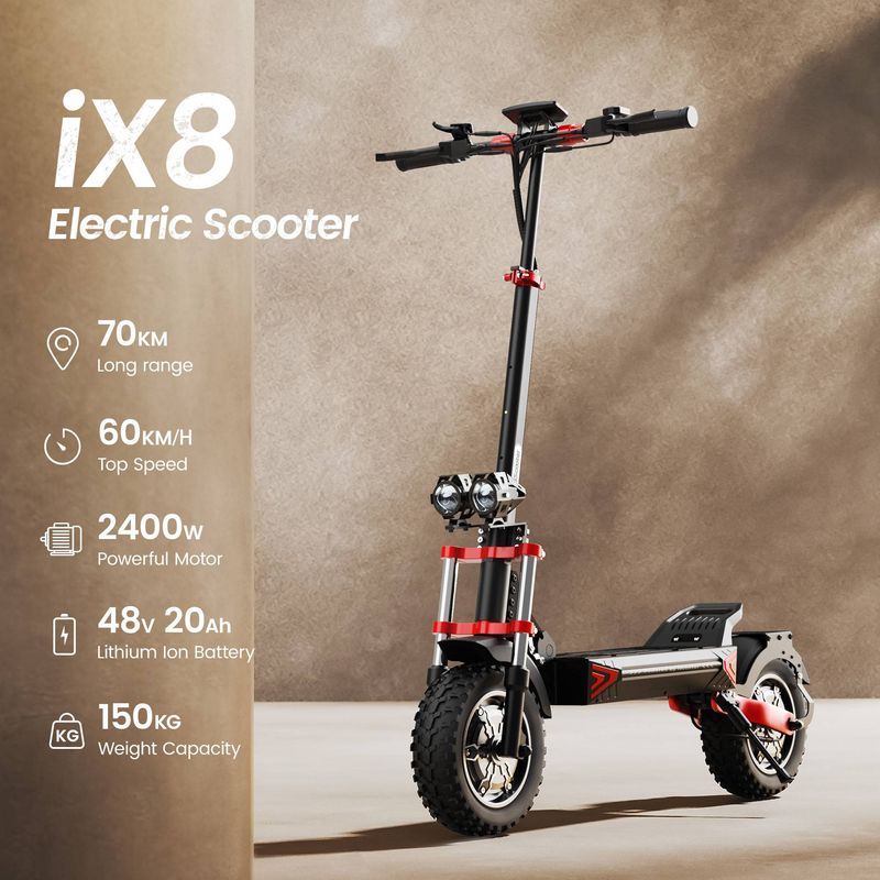 Iscooter IX8 Electric Scooter Adult 2400W 48V 20AH Off-Road E-Scooter 12"_voghion.com