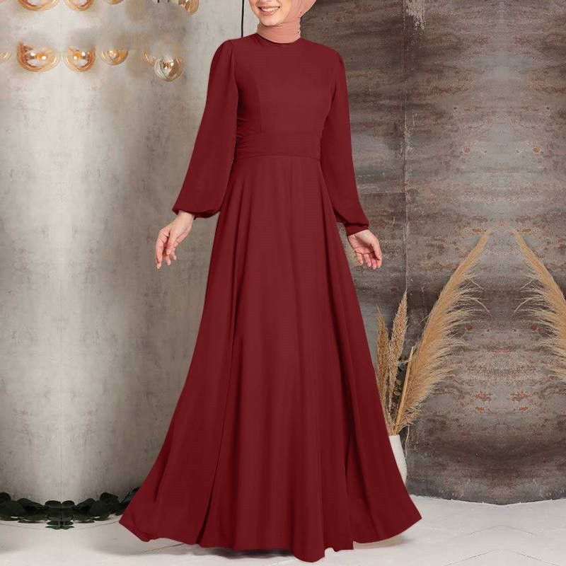 Damenbekleidung Muslimisches Festival Party Türkisches Sommerkleid Muslimisches Kleid Langarm Übergroße Robe_voghion.com