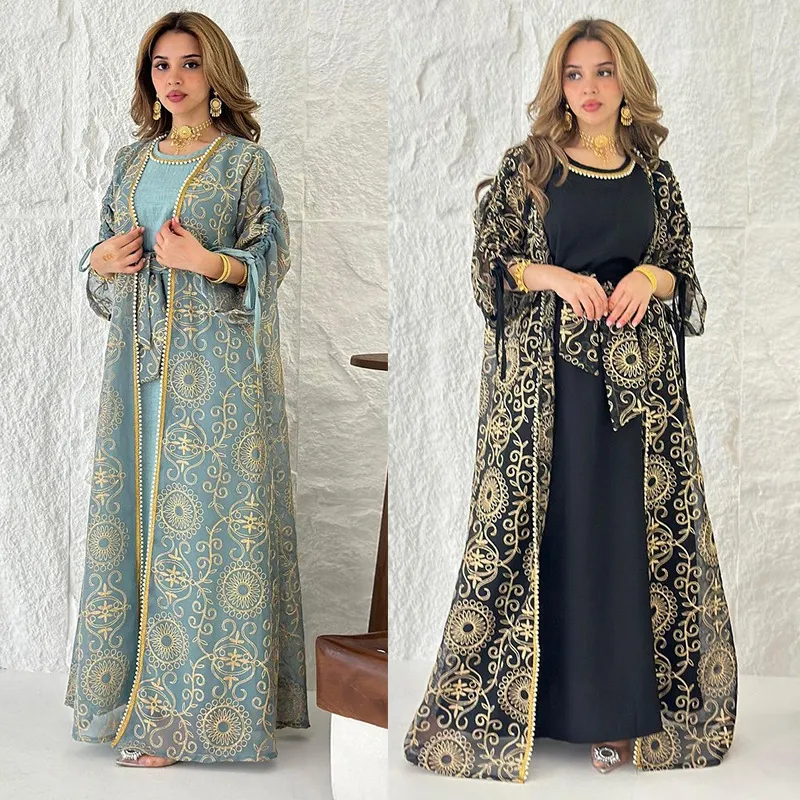 Women's Clothing Jalabiya Muslim Dress Middle East Women's Robe Two Piece Suit Saudi Arabia Dubai_voghion.com