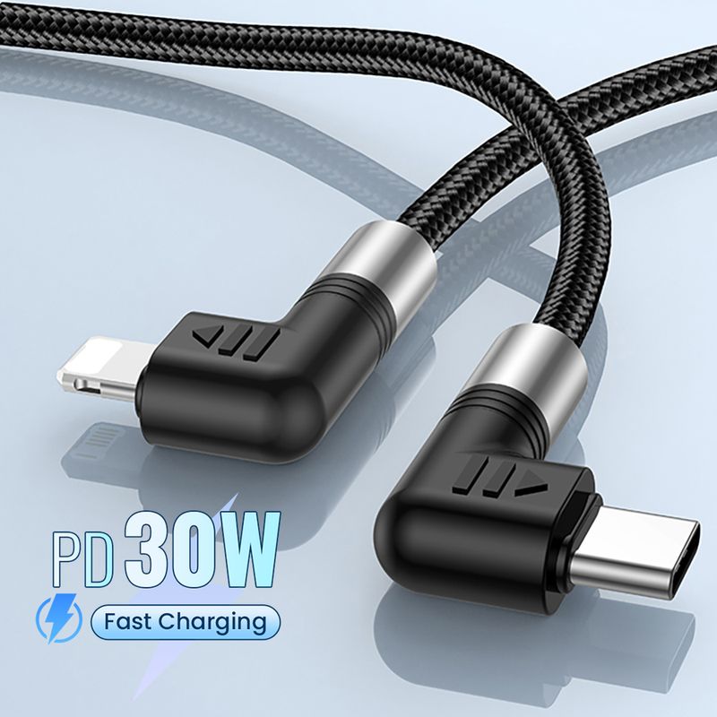 Câble PD 30W USB C pour iPhone double coude Type C à 8 broches chargeur câble de données 3A câble de charge rapide pour iPhone_voghion.com