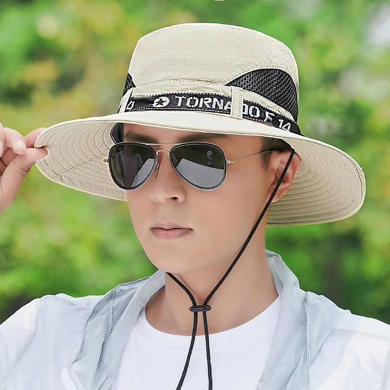 Spring Summer Men's 12CM Large Brim Fisherman's Solid Color Outdoor Mountaineering And Fishing Hat, Sun Hat_voghion.com