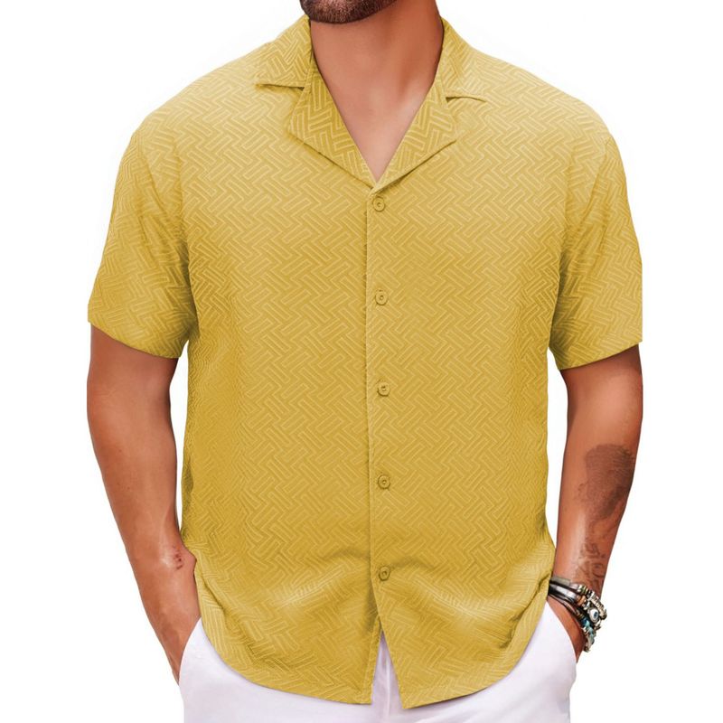 Men's Clothing Independent Station Men's Shirt Summer New Suit Collar Solid Color Short Sleeve Jacquard Men's Shirt A0303_voghion.com