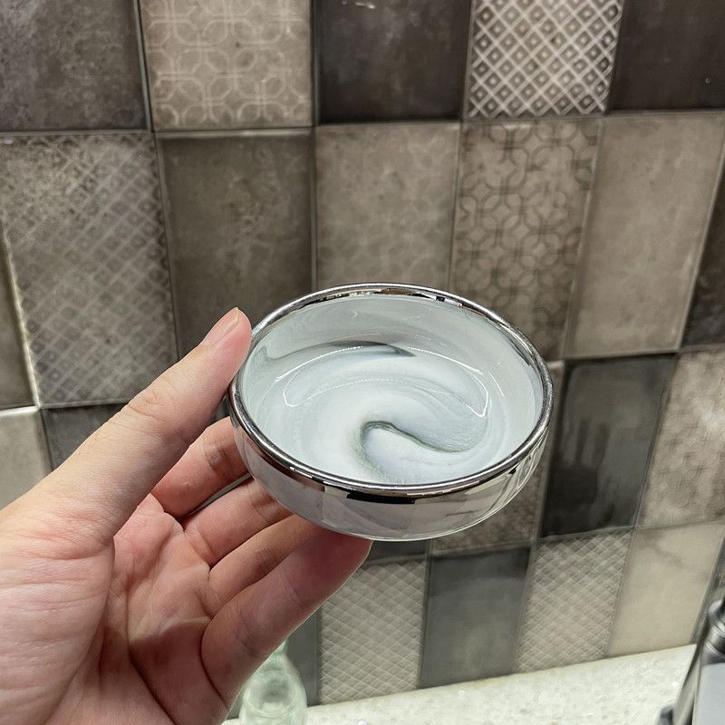 Cuchara de cerámica con diseño de mármol, ligera, de lujo, con borde plateado, para el hogar, palillos, plato de alta gama, tazón de sopa moderno_voghion.com