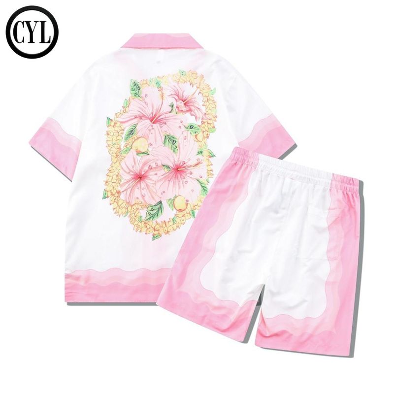 Männerkleeder Atmosphere Rosa Kubanesch Kraang Hemd Kostüm Männer Fréijoers- a Summer Nische-Trendy Hemd Kuerzärm Shorts_voghion.com