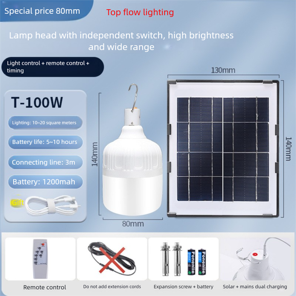 Solar Outdoor Street Courtyard LED Rechargeable Three-Color Dimmable Camping Stall Bulb Light_voghion.com