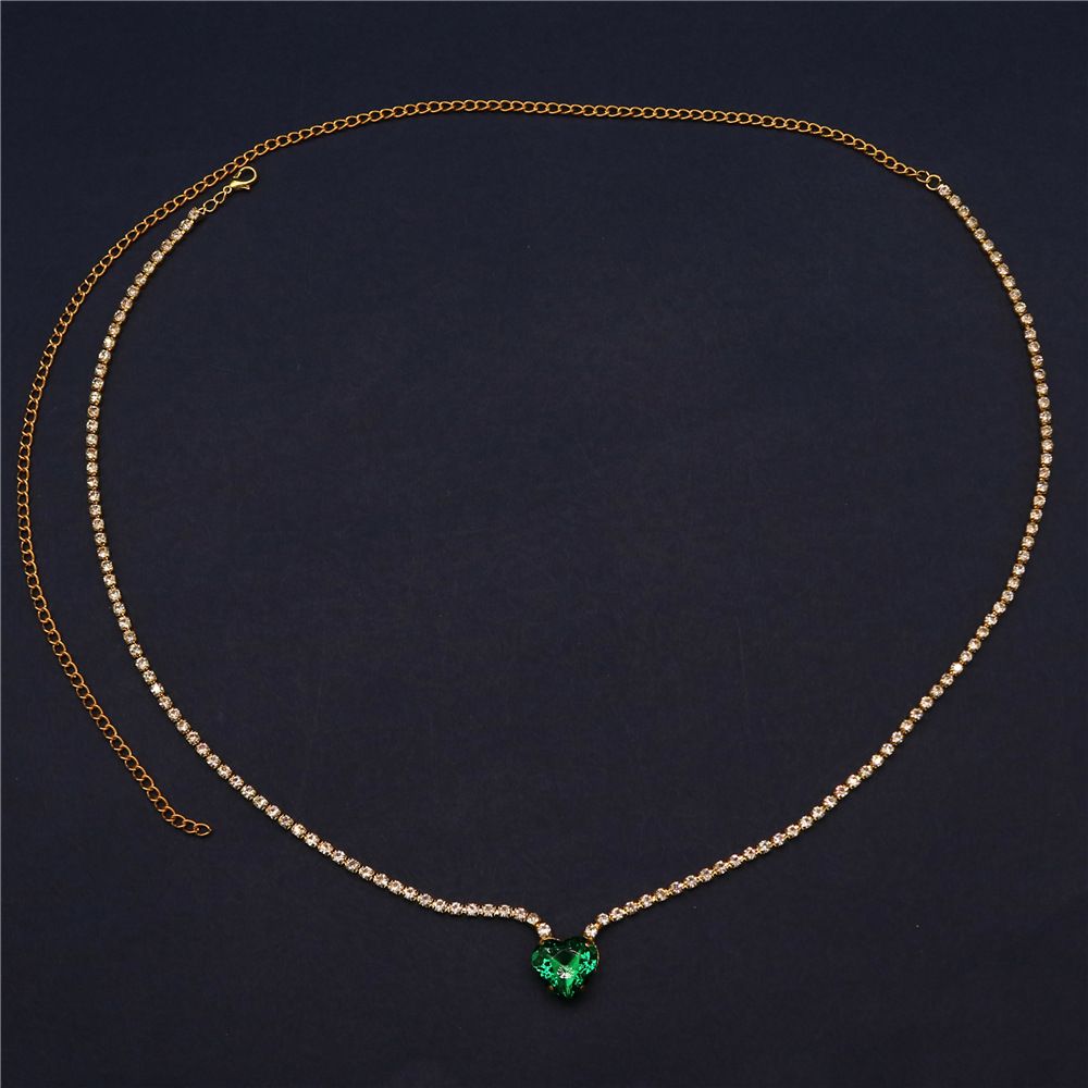 Fashio accessory, super sparklig rhiestoe sigle-layer waist chai, exquisite gree heart-shaped versatile body_voghion.com
