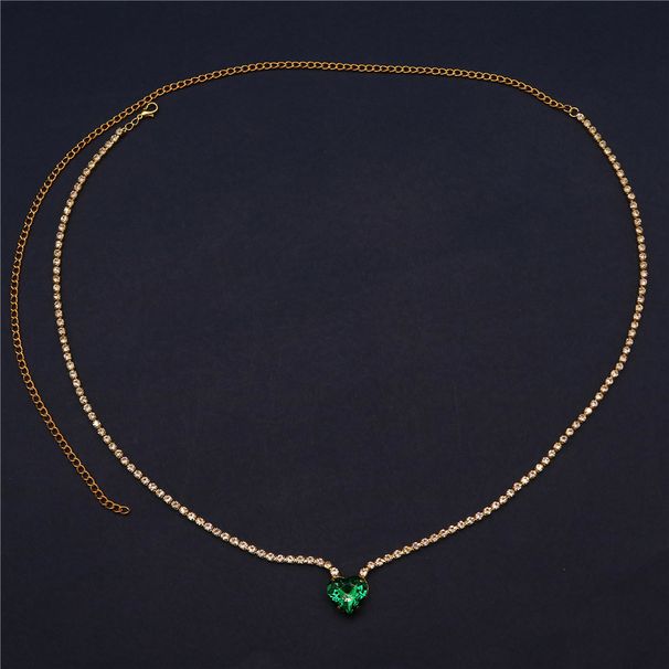 Fashio accessory, super sparklig rhiestoe sigle-layer waist chai, exquisite gree heart-shaped versatile body_voghion.com