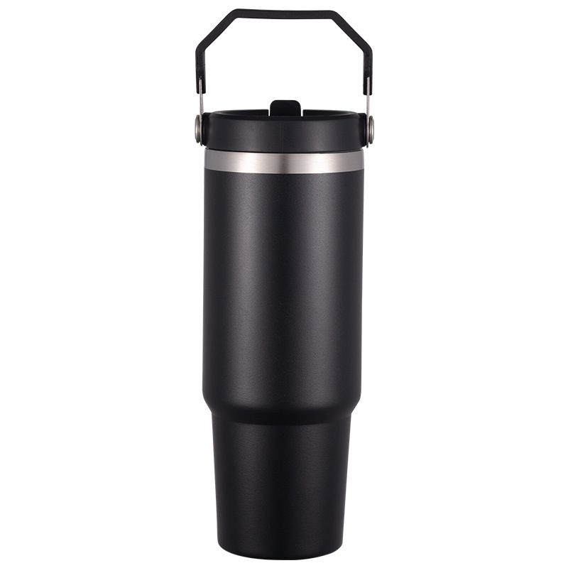 Nuova tazza portatile da 30 once con manico in cannuccia in acciaio inossidabile 304, con doppio coperchio sottovuoto, per auto, isolata_voghion.com