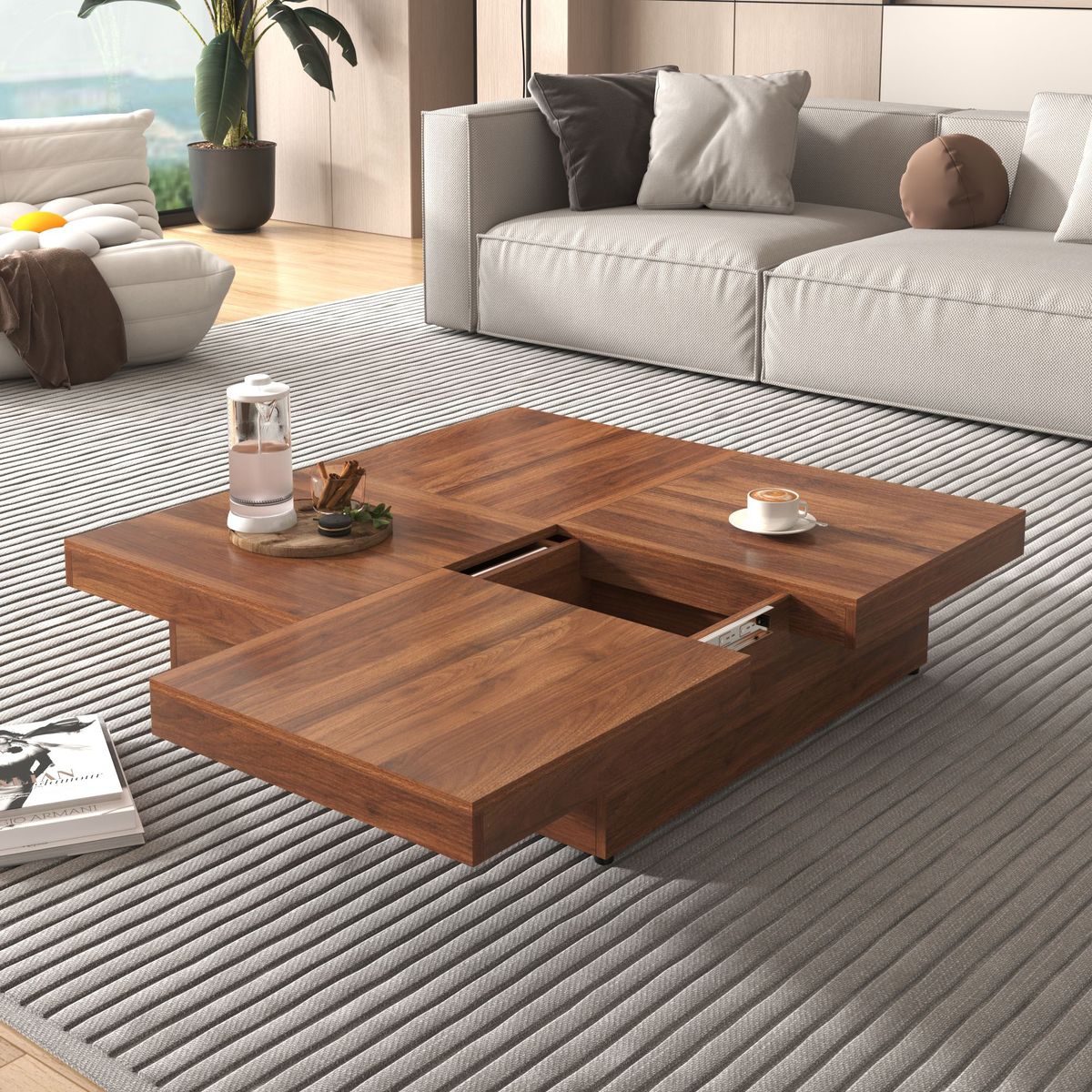 Square Marble Veneer Coffee Table Sliding Top With Storage In 39.4''_voghion.com