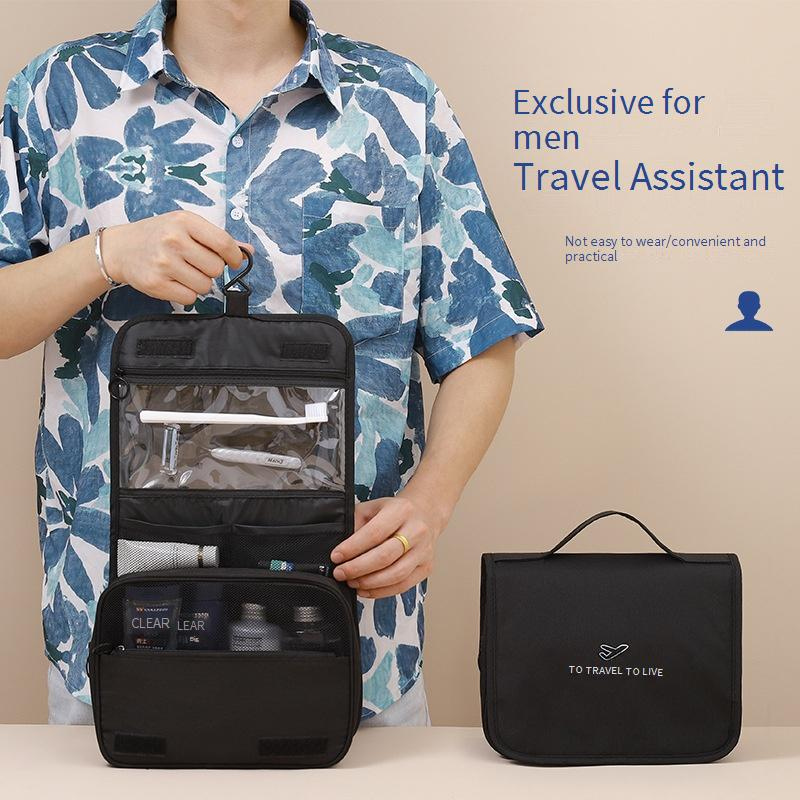 Men's Hook Toiletry Bag Linen Style Travel Washing Storage Bag_voghion.com