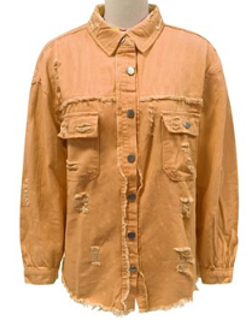 Veste en jean mi-longue déchirée à manches longues et couleur unie pour femme_voghion.com