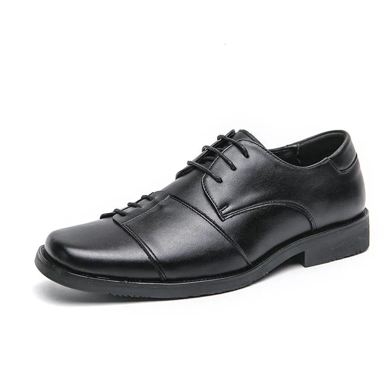 Chaussures pour hommes à bout carré, chaussures derby à lacets en cuir véritable, style britannique, marron, pour robe de banquet et de mariage_voghion.com