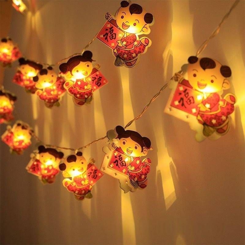 New Year LED String Lights - Festive Rabbit Year Decor With Fuwa Dolls, Firecrackers & Lanterns For Home Celebration (5M 16LEDs, 220V Plug-in)_voghion.com