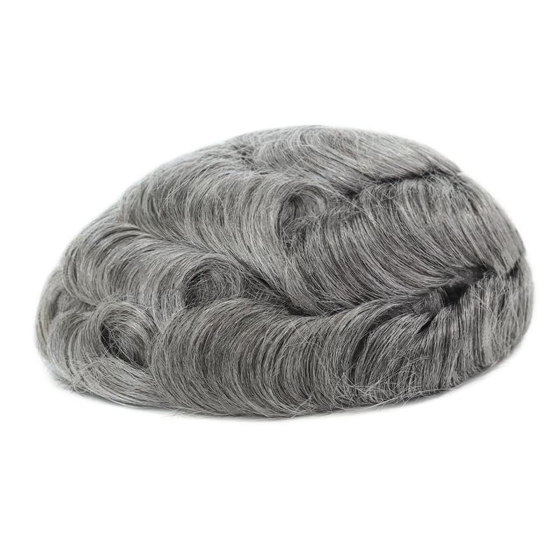 Parrucca da uomo Ominilace, 100% capelli umani, sistema di sostituzione dei capelli con annodamento in pelle sintetica, parrucche vere, nere con il 65% di capelli grigi #1B65_voghion.com