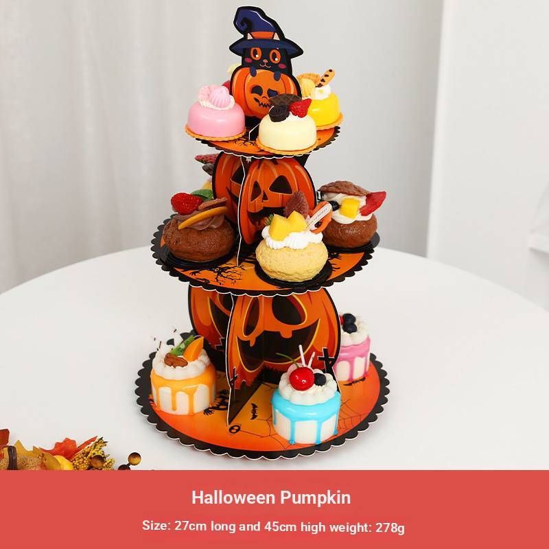 Festive 3-Tier Paper Cake Stand – Halloween & Christmas Themed Dessert Display For Parties, Home Decor_voghion.com