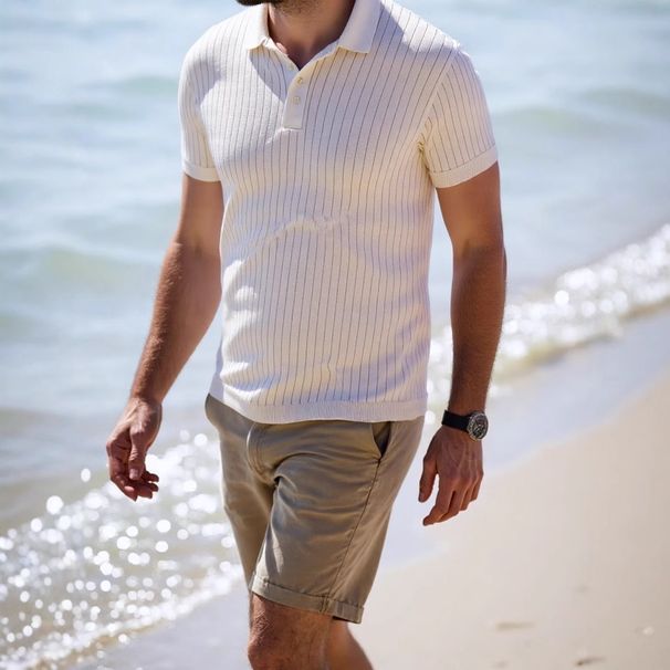 Men's Clothing New Summer Outer Wear Short Sleeved Seagull Collar Solid Color Old Money Style Casual Thin Pullover Sweater_voghion.com