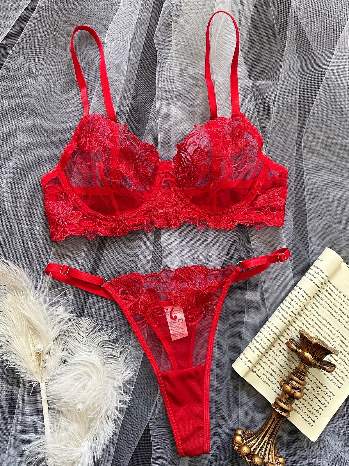 Damkläder blomma mesh broderi samlat perspektiv sexig string string sexig kostym_voghion.com