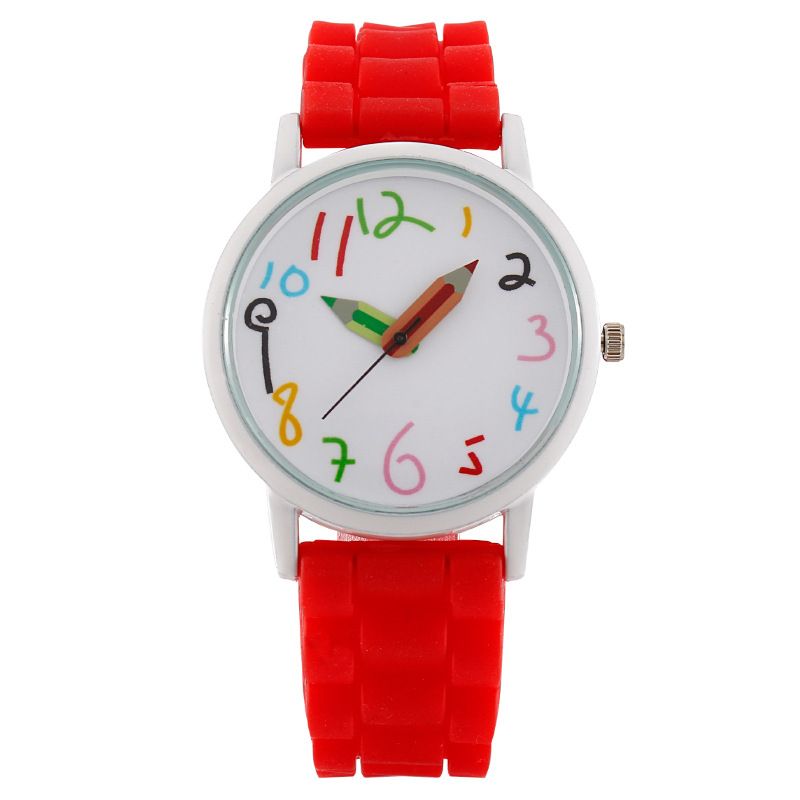 Modesch Kanner Cartoon faarweg digital Bleistift Quartz Auer, Fraen Auer Silikon Armband Quartz_voghion.com