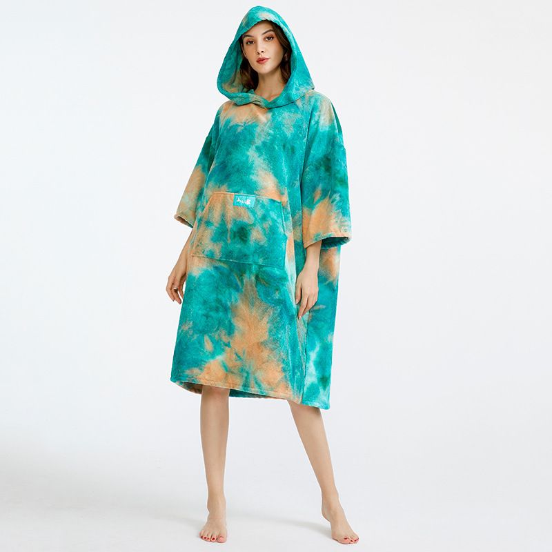 Poncho da spiaggia con cappuccio tie-dye - Mantella in microfibra ultra assorbente e ad asciugatura rapida per donna (leggero, resistente alla sabbia, versatile per nuotare e viaggiare)_voghion.com
