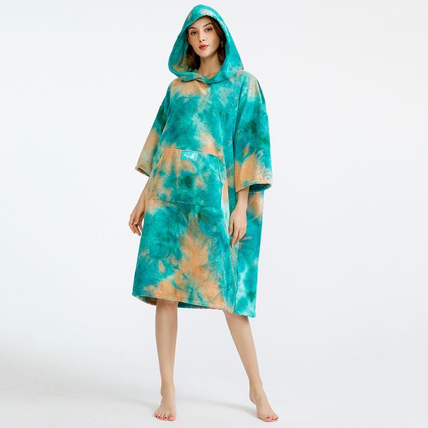 Poncho da spiaggia con cappuccio tie-dye - Mantella in microfibra ultra assorbente e ad asciugatura rapida per donna (leggero, resistente alla sabbia, versatile per nuotare e viaggiare)_voghion.com