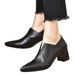 Qi Yan~ 5,5 cm Nero Strato superiore in morbida pelle V-cut Punta a punta Scarpe singole comode Tacco spesso Bocca profonda_voghion.com