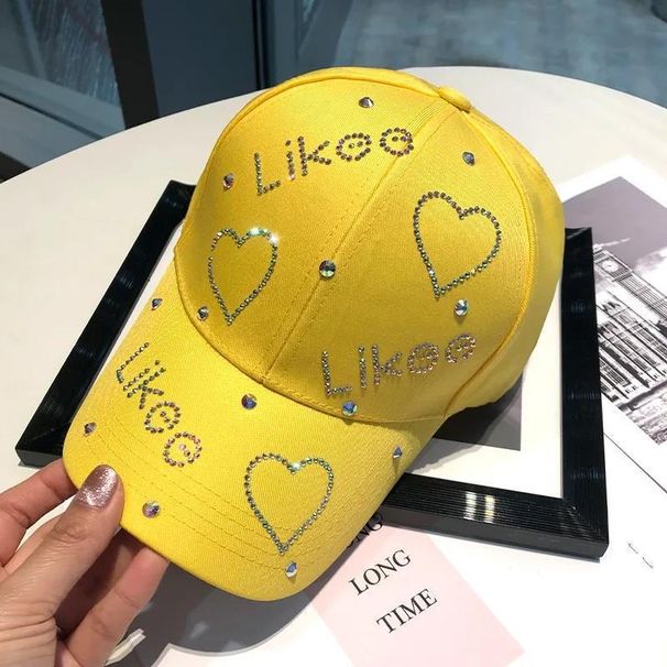Jichu rhinestone letter love cap for women Korean style internet celebrity fashion hard top baseball cap for spring and summer shopping sun protection_voghion.com