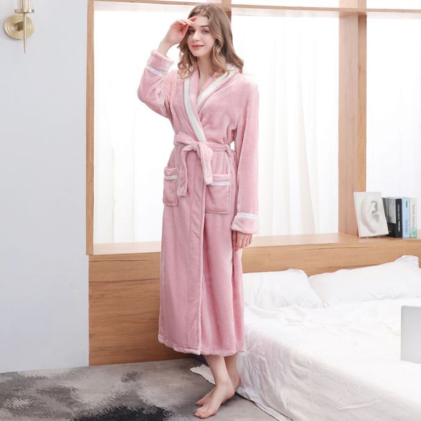 Autumn And Winter Flannel Bathrobes Women's Loose Thickened Extended Warm Loungewear_voghion.com