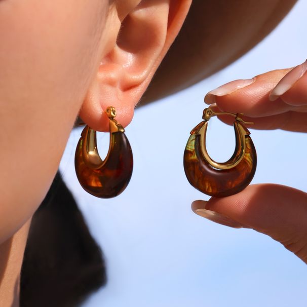 Damenschmuck U-förmige Mondohrringe mit Harz und Edelstahl, modisches geometrisches Design für den Alltag und das Büro_voghion.com