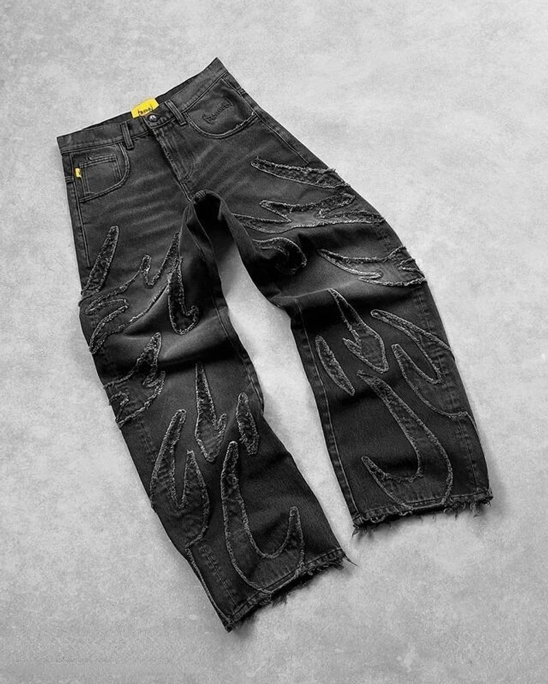 Abbigliamento maschile Harajuku Retro Bat Pattern Ricamo Jeans larghi Uomo Street Y2K Pantaloni Jeans larghi_voghion.com