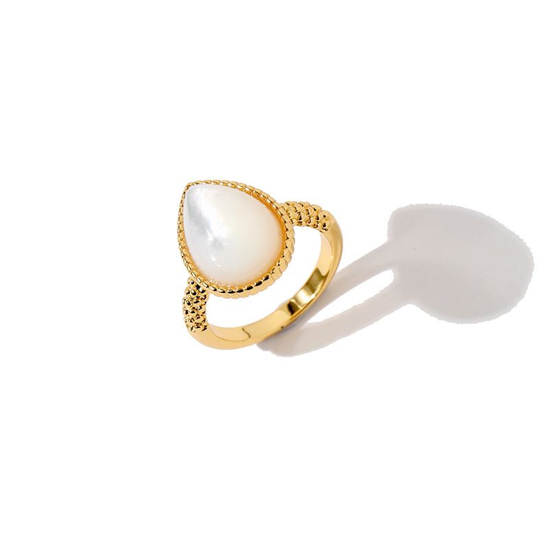 Dames Sieraden Paleis Retro Temperament Stijl Natuurlijke Agaat Parelmoer Traanvormige Oorbellen Ring Ketting Vierdelige Set_voghion.com