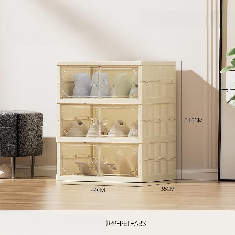 Meuble de rangement pliable à deux rangées pour chaussures – Organiseur de baskets transparent et empilable sans assemblage (Vitrine multicouche anti-poussière pour collection de chaussures)_voghion.com