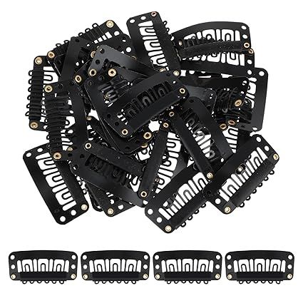 6-Teeth Clips For Hair Extension, Wigs|U-Shape Metal Silicon Clips | 28mm Length 50Pcs Per Pack Black Color_voghion.com