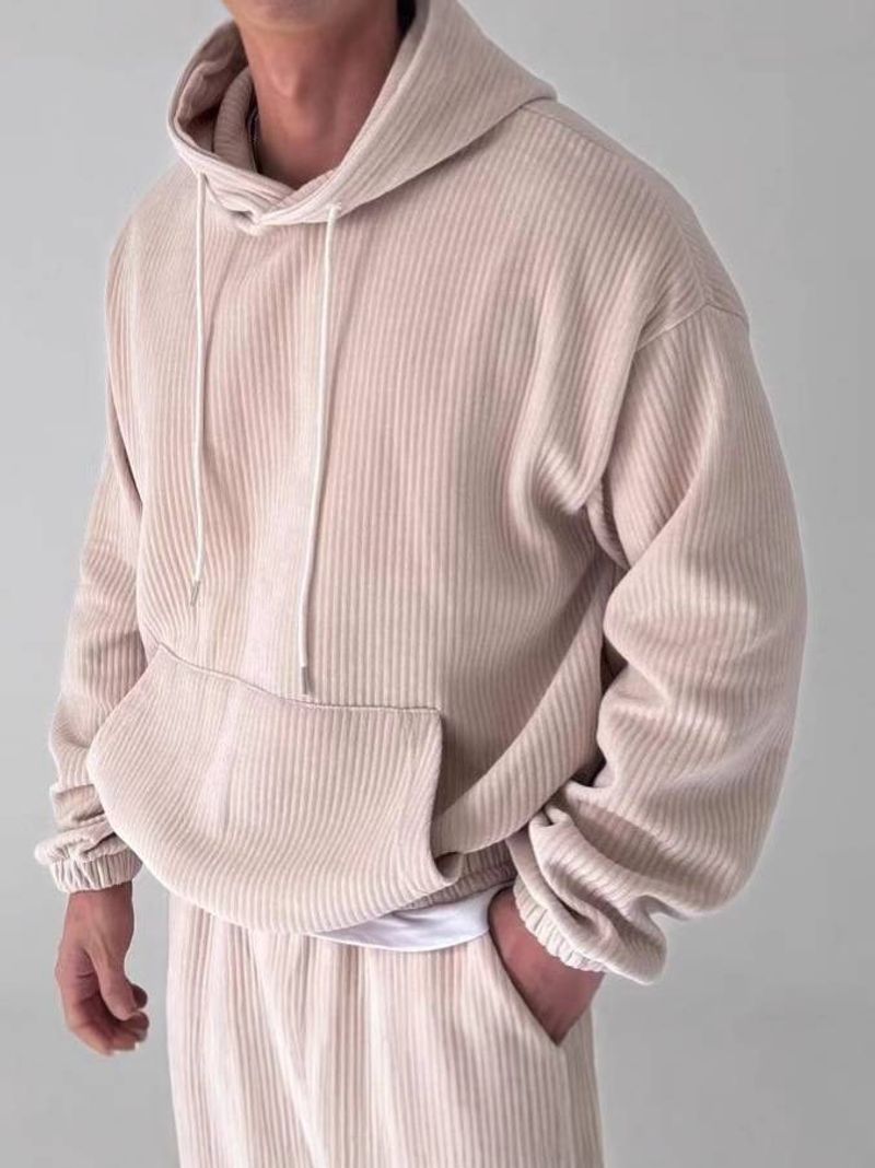 Men's Clothing Autumn And Winter 25 New Sweatshirt Casual Fashion Corduroy Solid Color Hooded Big Pocket Sports Home Clothes_voghion.com