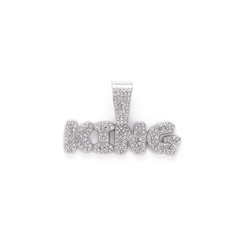 Herrenschmuckset, modischer Hip-Hop-Streetstyle, voller Diamanten, einreihiger Buchstabe „KING“, kubanische Kette, Persönlichkeit, trendiger Herrenschmuck_voghion.com
