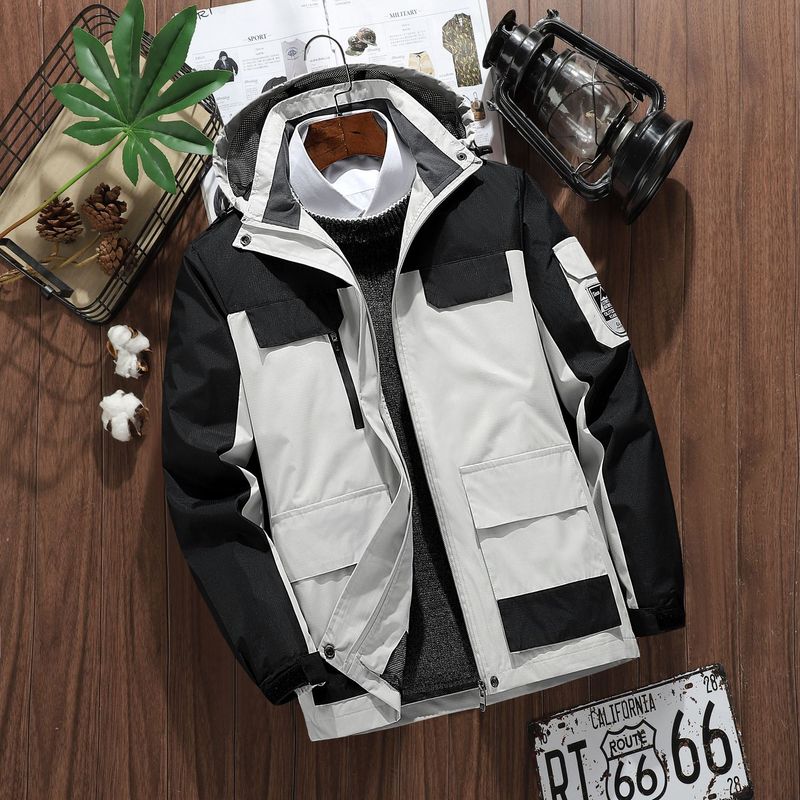 Herren Frühling und Herbst Dünne Kapuzen-Hardshell-Herren-Einschicht-Bergjacke Große Größe_voghion.com
