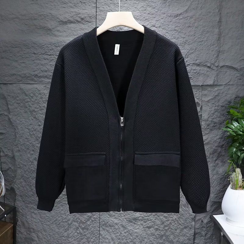 Veste cardigan tricotée lavable en machine pour hommes, nouvelle veste à texture polyvalente décontractée de style automne et hiver 24_voghion.com