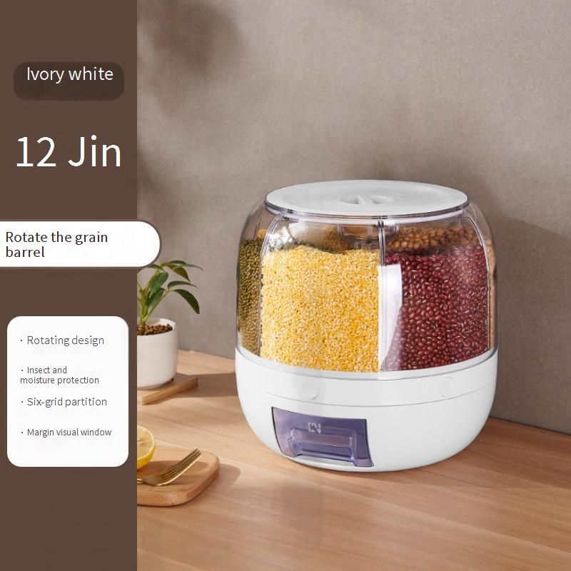 Contenitore rotante per riso di grande capacità, in plastica per alimenti, con scomparti, a prova di umidità, a prova di insetti, sigillato, per la conservazione dei cereali._voghion.com