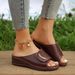 Women's large wedge-heeled sandals women's wide strip line breathable casual shoes Solid color wedge-heeled women's shoes_voghion.com