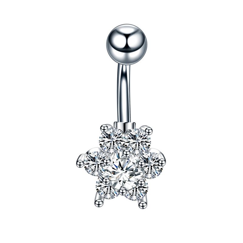 Gerader neuer Diamantring aus Edelstahl mit Zirkonia-Blumen-Nabelnagel-Piercing-Zubehör_voghion.com