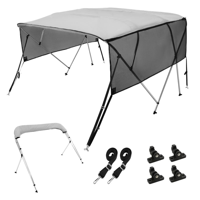 VEVOR 4 Bow Bimini Top Boat Cover, Detachable Mesh Sidewalls, 600D Polyester Canopy with 1" Aluminum Alloy Frame, Includes Storage Boot, 2 Straps, 2 S_voghion.com