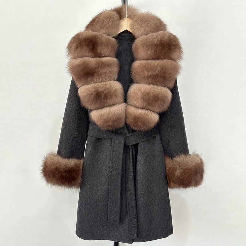 Damenbekleidung Luxuriöser doppelseitiger Wollmantel für Damen mit Fuchspelzkragen – eleganter langer Trenchcoat für Herbst und Winter (mehrere Farboptionen)​_voghion.com