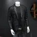 Vestes en cuir synthétique pour homme, col rabattu, coupe cintrée, noir, daim, moto, décontracté, neuf, 2025_voghion.com