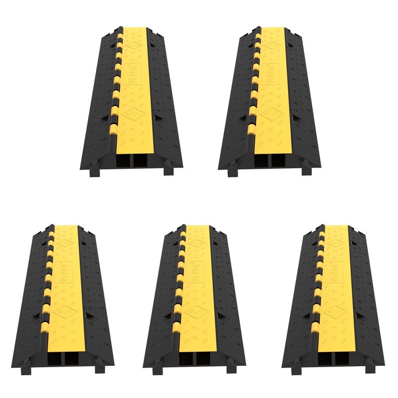 VEVOR 5 Pack Rubber Cable Protector Ramp 2 Channel Heavy Duty 66,000 Lbs Load Capacity Cable Wire Cord Cover Ramp Speed Bump Driveway Hose Cable Ramp Protective Cover (2-Channel, 5 Pack-66,000 Lbs)_voghion.com