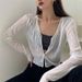 Cardigan con protezione solare per donna 2024, capospalla corto estivo sottile con scollo a V, top bianco lavorato a maglia a maniche lunghe, fabbrica_voghion.com