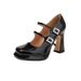JK Academy, scarpe con tacco alto nere impermeabili con gonna e cinturino, comode Mary Jane con strass, stile francese_voghion.com