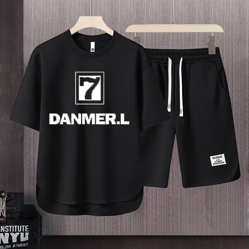 Men's Clothing 2024 Waffle Casual Summer Suit Men's Loose Teen Short sleeved T shirt Shorts Handsome Two piece Suit_voghion.com