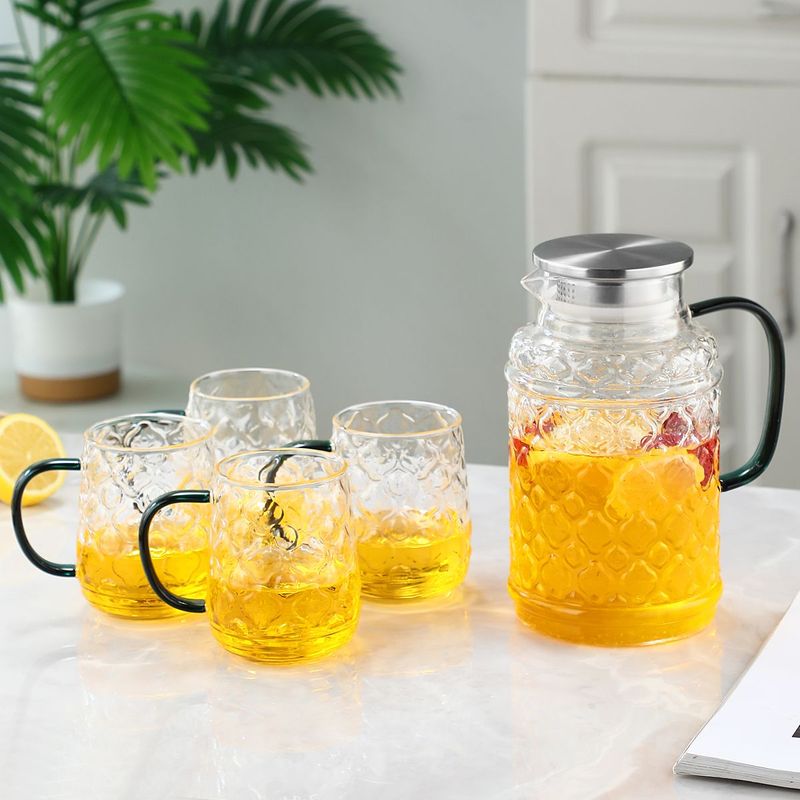 1 Pot With 4 Cups Set, Haitang Cooling Water Kettle, Water Cup Set, Water Utensil Set, Tea Pot Set, Water Kettle, Water Cup Set, High Borosilicate Glass Water Kettle, Water Cup Set, Kettle_voghion.com