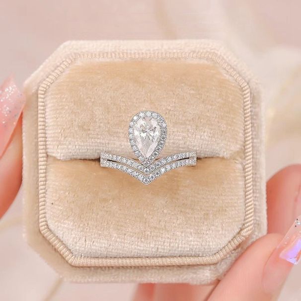 Trasmissione in diretta di anello a corona con goccia d'acqua impilata in argento puro temperamento femminile moissanite squisita di alta qualità pietra ad alto tenore di carbonio fonte di supporto vuota_voghion.com