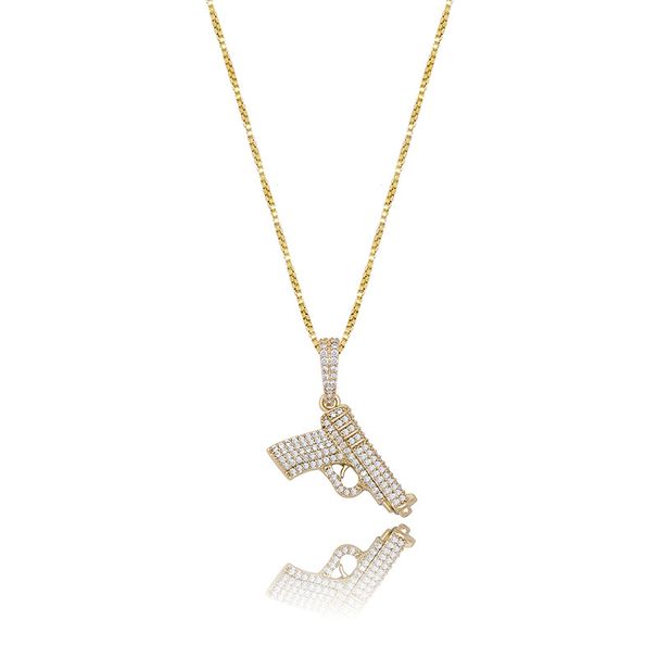 Silver Pistol Full Zircon Pendant New Hip Hop Necklace Jewelry_voghion.com
