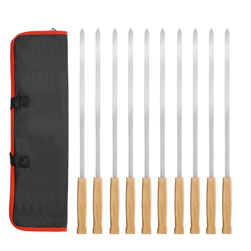 Stainless Steel Wooden Handle Barbecue Skewers Flat Skewers Barbecue Skewers Grilled Lamb Skewers Barbecue Skewers Outdoor Camping Barbecue Skewers_voghion.com